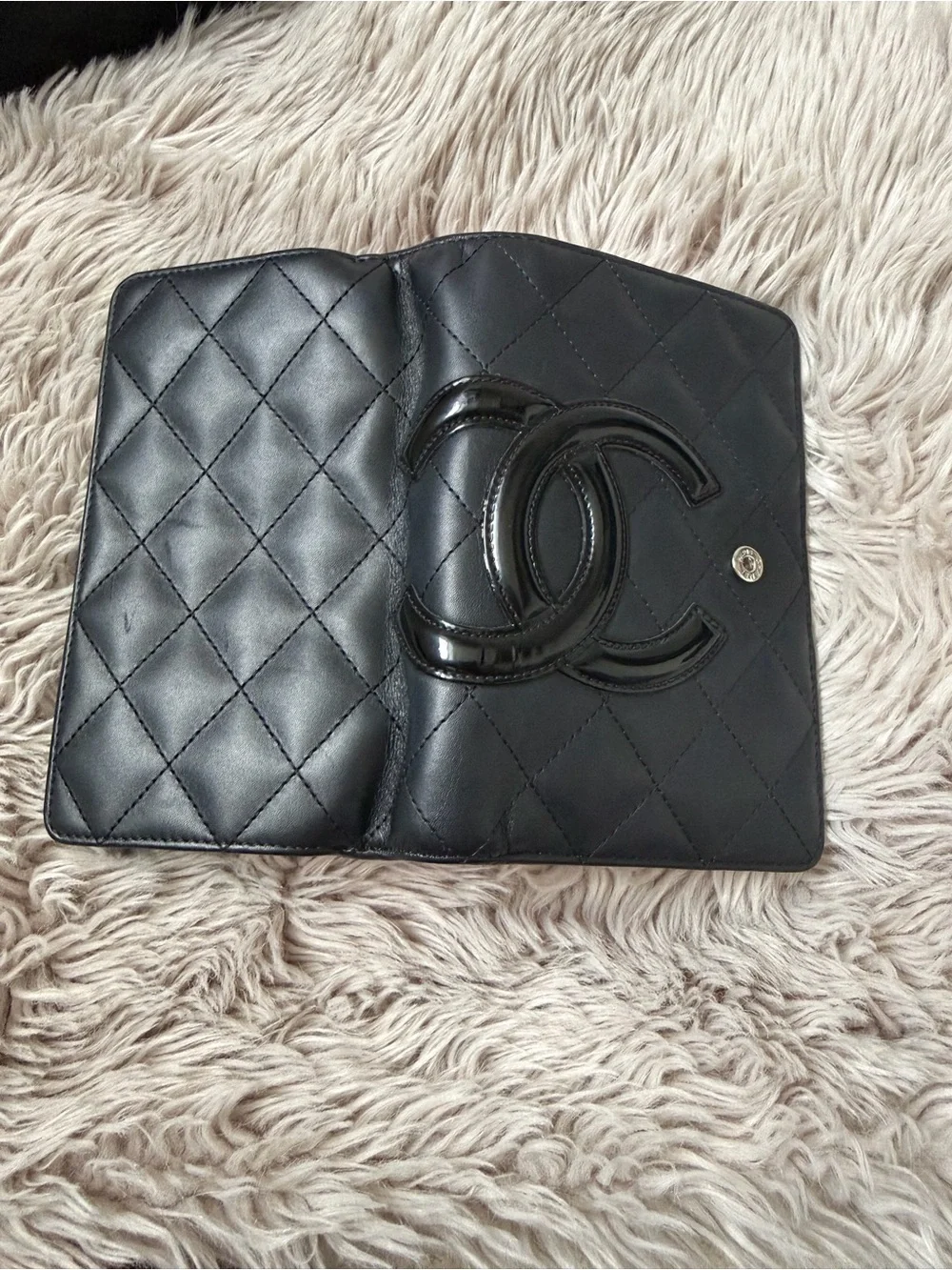 CHANEL Cambon Black Quilted Calfskin Leather Wallet with Glossy CC *Authentic*